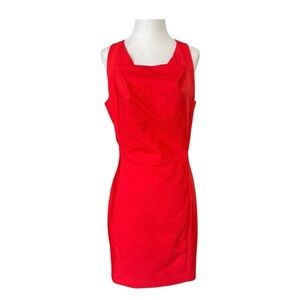 Bella Badgley Mischka Red Cocktail Dress SZ 8 Crisscross Back, Sleek Fit